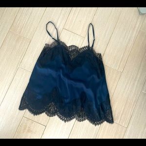 Navy cami black lace